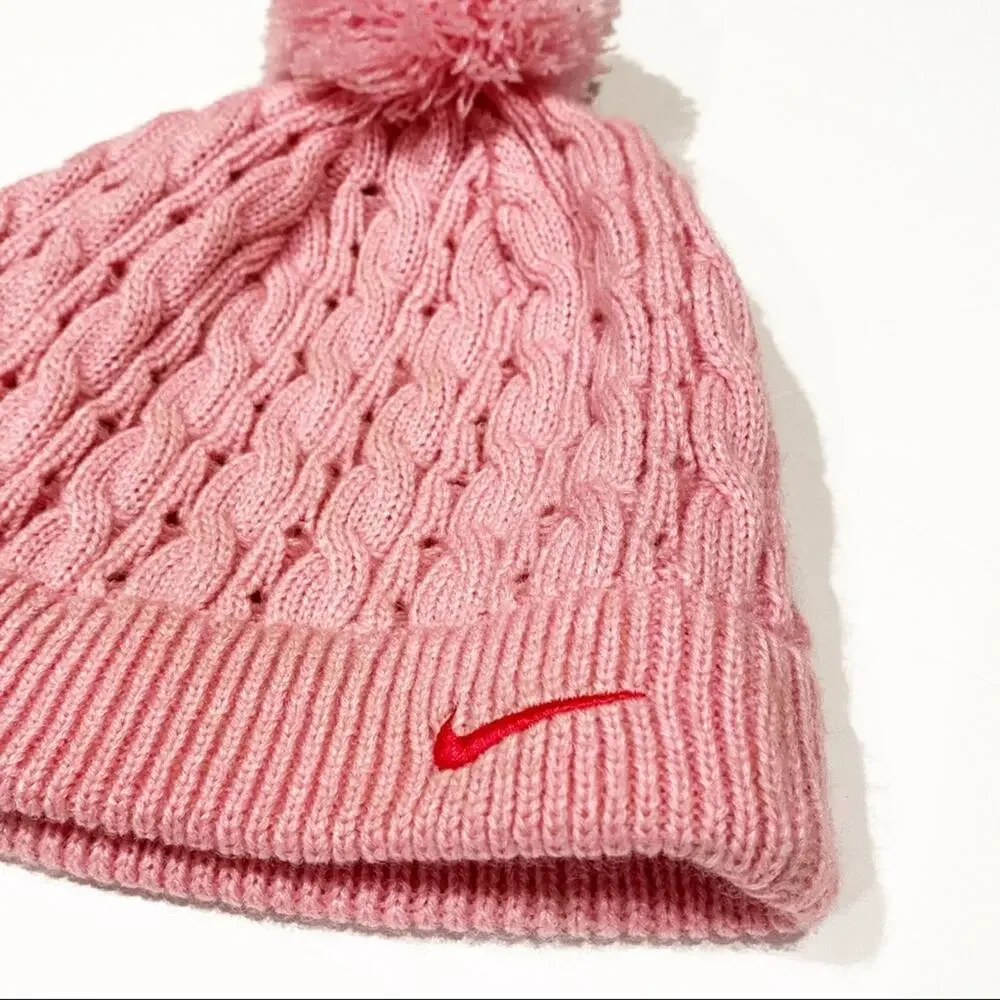 Pink Nike Pom Pom Hat sz 7-16 years old Nike Knitted Winter Hat